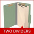 Open green legal-size classification folder showing two internal dividers and document fasteners