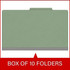 Closed green legal-size top tab classification folder, sold 10 folders per box