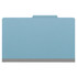 Front view of closed blue legal-size top tab classification folder