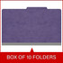 Closed purple legal-size top tab classification folder, sold 10 folders per box