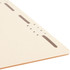Close-up of two metal prong fasteners in positions 1 and 3 on a legal manila file folder