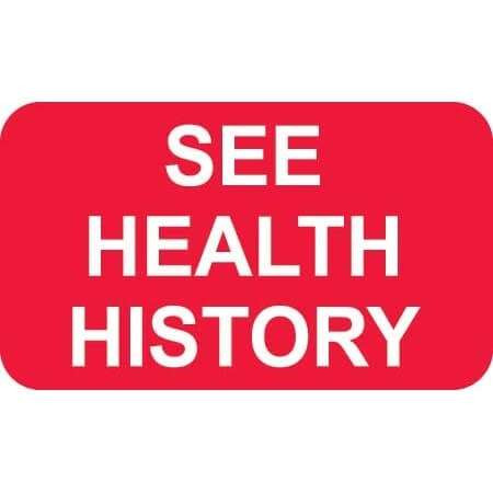 See Health History Medical Labels, 7/8" x 11/2", Red/White, 250/Roll