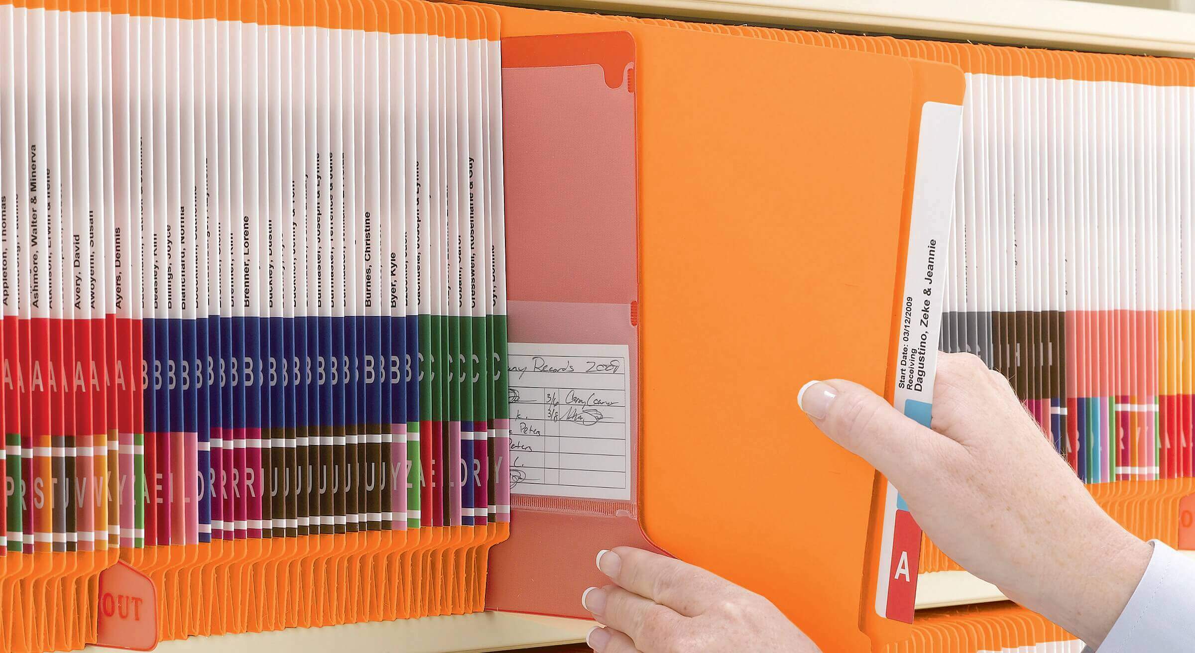 Colored End Tab Folders on Shelf Filing System