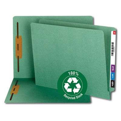 Smead End Tab Folders, 100% Recycled, Green, Letter, 2 Fasteners, 34172