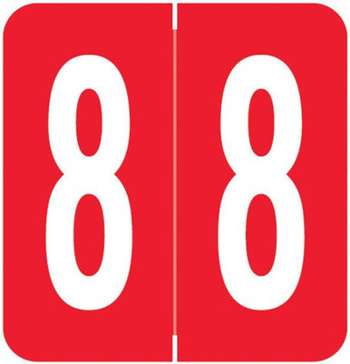 GBS Numeric Labels, 1 5/16 H x 1 1/4 W, Number 8, Red, 550/Roll (91308)