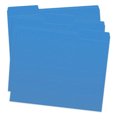 Blue File Folders - Letter Size, 1/3-Cut Tabs, 11 pt, 100/Box