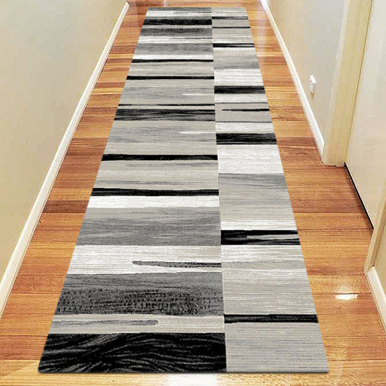 Boston Grey Stripe Runner Rugs Express