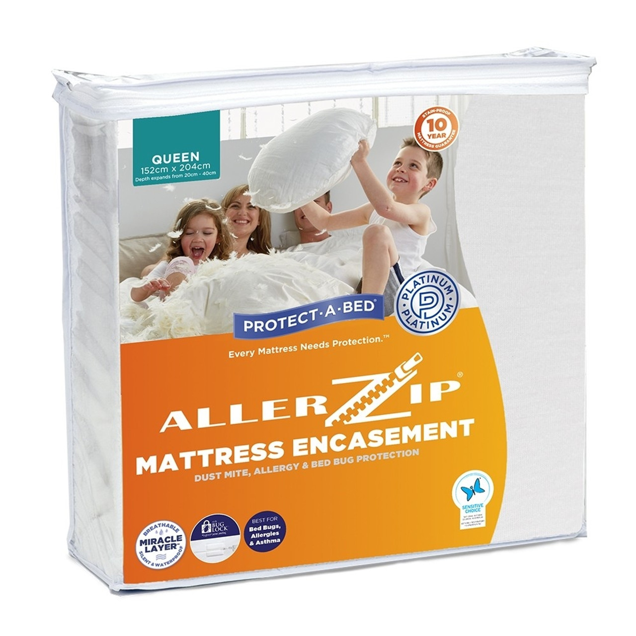 Allerzip Smooth Sleep Surface Waterproof Fully Encased Mattress Protector by ProtectABed queenb
