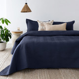 Navy Herringbone Embossed Coverlet Set by Bambury