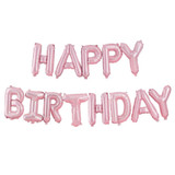 Pink pastel party balloon bunting that spells out "Happy Birthday"
