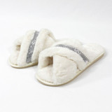 Cream Silver Crossover Plush Slippers by Honeydew