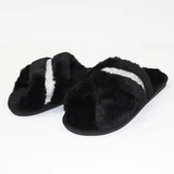 Black Silver Crossover Plush Slippers by Honeydew