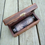 Small Brass Telescope in Timber Box by Backyard