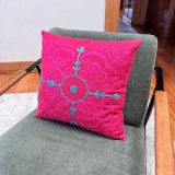 Suzani Fuchsia Pink and Aqua Embroidered Cushion Cover