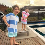 Kids Ezy Towel Pink Blue Child Hooded Poncho with zip by Izzy and Jean