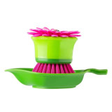 Flower Power Palm Dish Brush With Holder Pink by Vigar