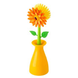 Flower Power Orange Dish Brush With Vase by Vigar
