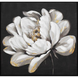 Camelia With Gold Foil Canvas Black Frame by Linen & More - 80x80cm