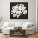 Camelia With Gold Foil Canvas Black Frame by Linen & More - 80x80cm