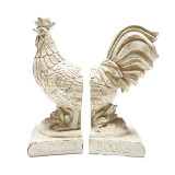S/2 Country Rooster Bookends French White by Linen & More - 22.2X11X24cm