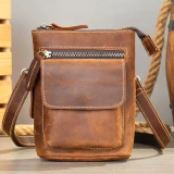 Poplar Brown Crazyhorse Leather Pouch by Nikau Design