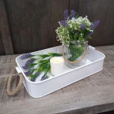 Set of 2 Rectangle Tray White/Rope by Vanillaware