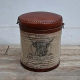 Steer Iron/Canvas/Leather Stool by Backyard