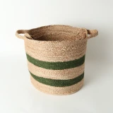Set of 3 Jute Natural/Olive Stripe Basket by Le Forge