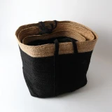 Set of 3 Black/Natural Jute Baskets Square Mixed by Le Forge