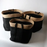 Set of 3 Black/Natural Jute Baskets Square Mixed by Le Forge