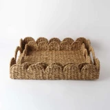 Set of 2 Natural Seagrass Rectangular Scallop Trays by Le Forge