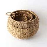 Set of 3 Natural Seagrass Baskets Round by Le Forge