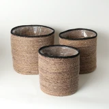 Set of 3 Natural/Black Seagrass Basket by Le Forge - 28cm