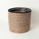 Set of 3 Natural/Black Seagrass Basket by Le Forge - 28cm