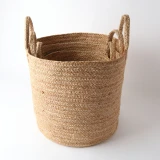 Set of 3 Natural Jute Basket Round by Le Forge