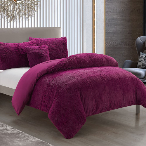 Purple Shaggy Fleece Duvet Cover Set by Marlborough