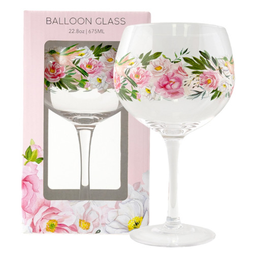 Pink Peony Floral Balloon Glass by Splosh