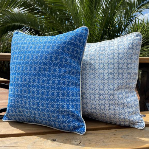 Mid Blue Geometric Outdoor Cushion by Briarwood Cottage