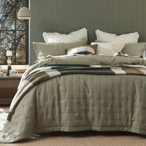 Laundered Linen Bedspread by MM Linen - Olive