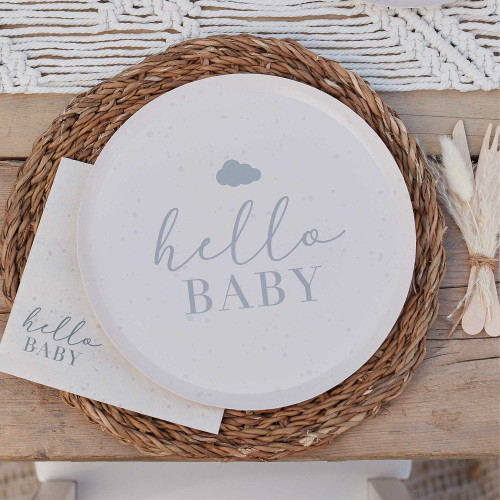 Hello Baby Paper Plates Speckle Cream & Grey