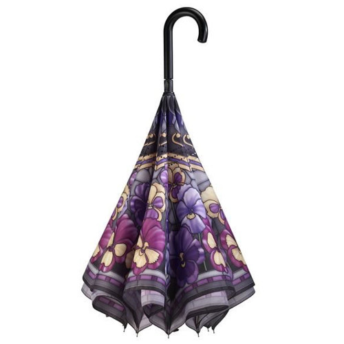 Stained Glass Pansies Reverse Cover Umbrella by Galleria