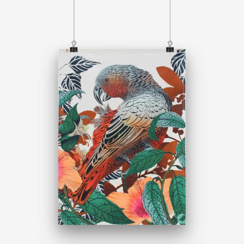 Kaka & Tree Fuchsia Tea Towel by Flox