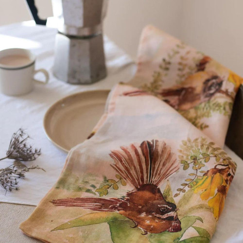 Pīwakawaka/Fantail Tea Towel by Ali Davies