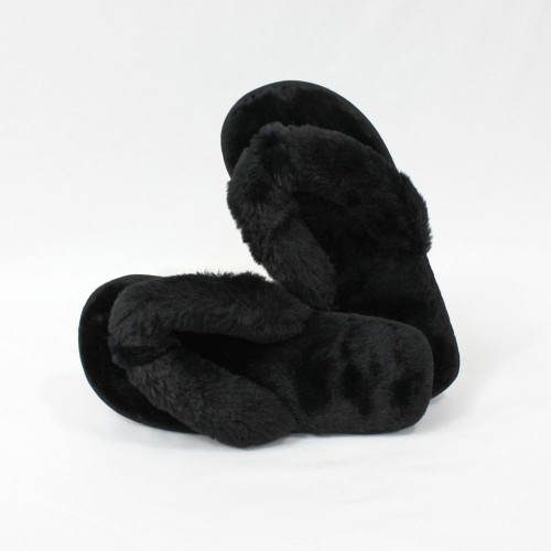 Black Jandal Plush Slippers by Honeydew