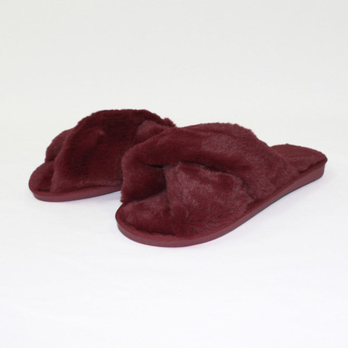 Burgundy Crossover Plush Slippers by Honeydew