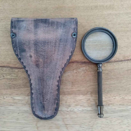 Brass Magnifying Glass In Leather Case by Backyard