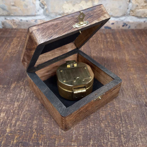 Brass Compass In Timber Box - Brunton by Backyard
