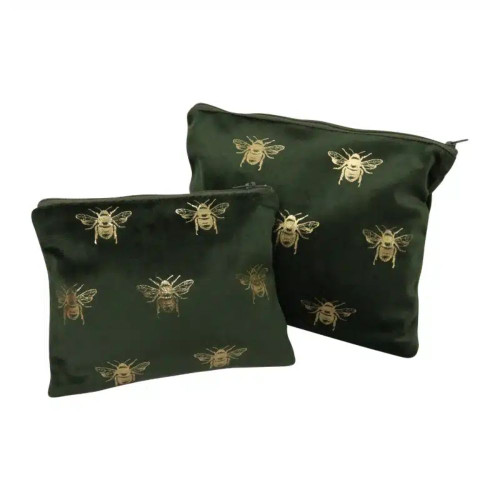 Velvet Bee Toilet Bag set/2 - Green/Gold by Le Forge