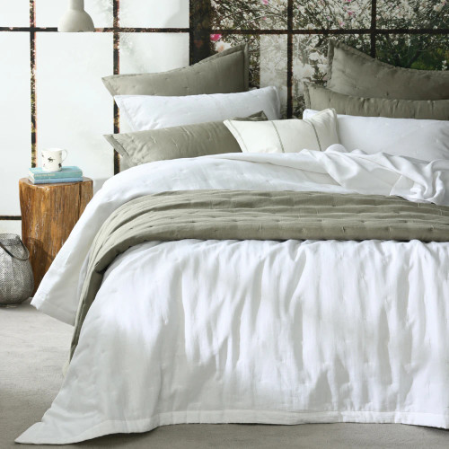 Laundered Linen Bedspread by MM Linen - White