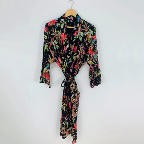 Paradise Diamond Black Kimono Robe